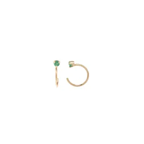 14k Prong Emerald Reverse Huggie Hoop Earrings