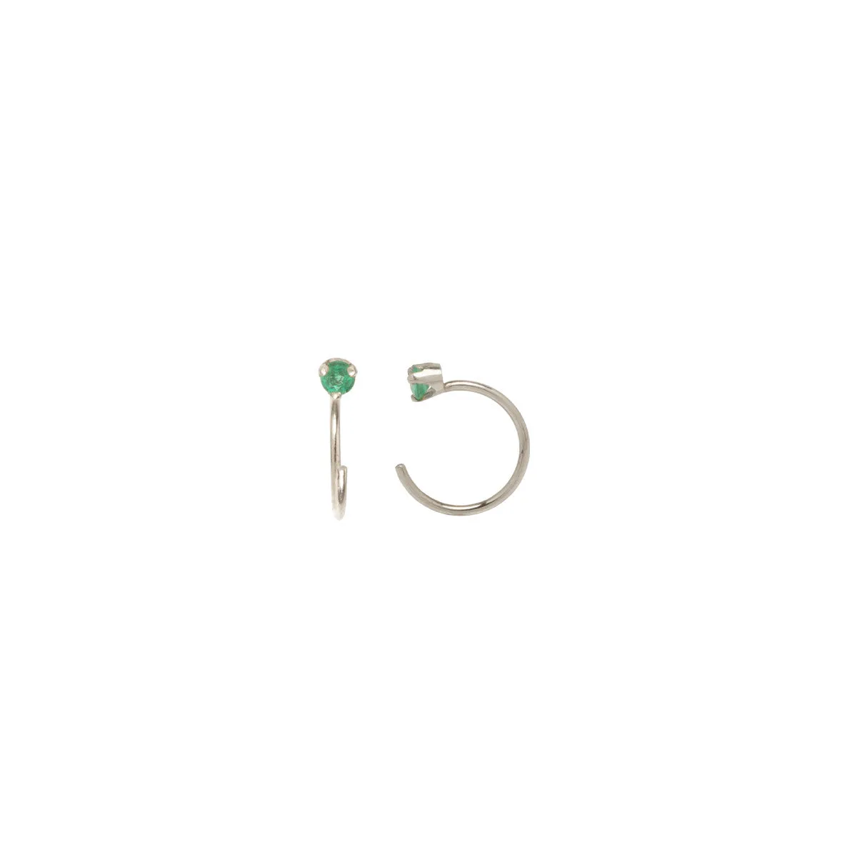 14k Prong Emerald Reverse Huggie Hoop Earrings