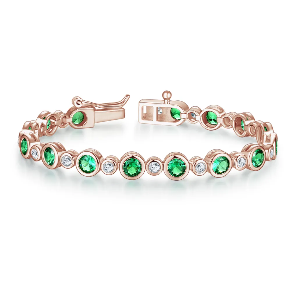 4.24 CT. Bezel-Set Emerald and White Sapphire Tennis Bracelet