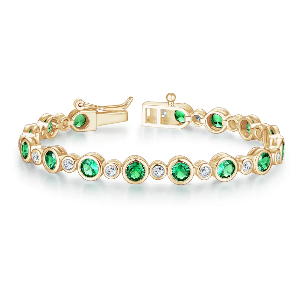 4.24 CT. Bezel-Set Emerald and White Sapphire Tennis Bracelet