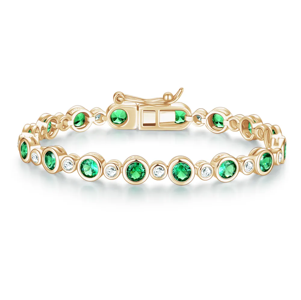 4.24 CT. Bezel-Set Emerald and White Sapphire Tennis Bracelet