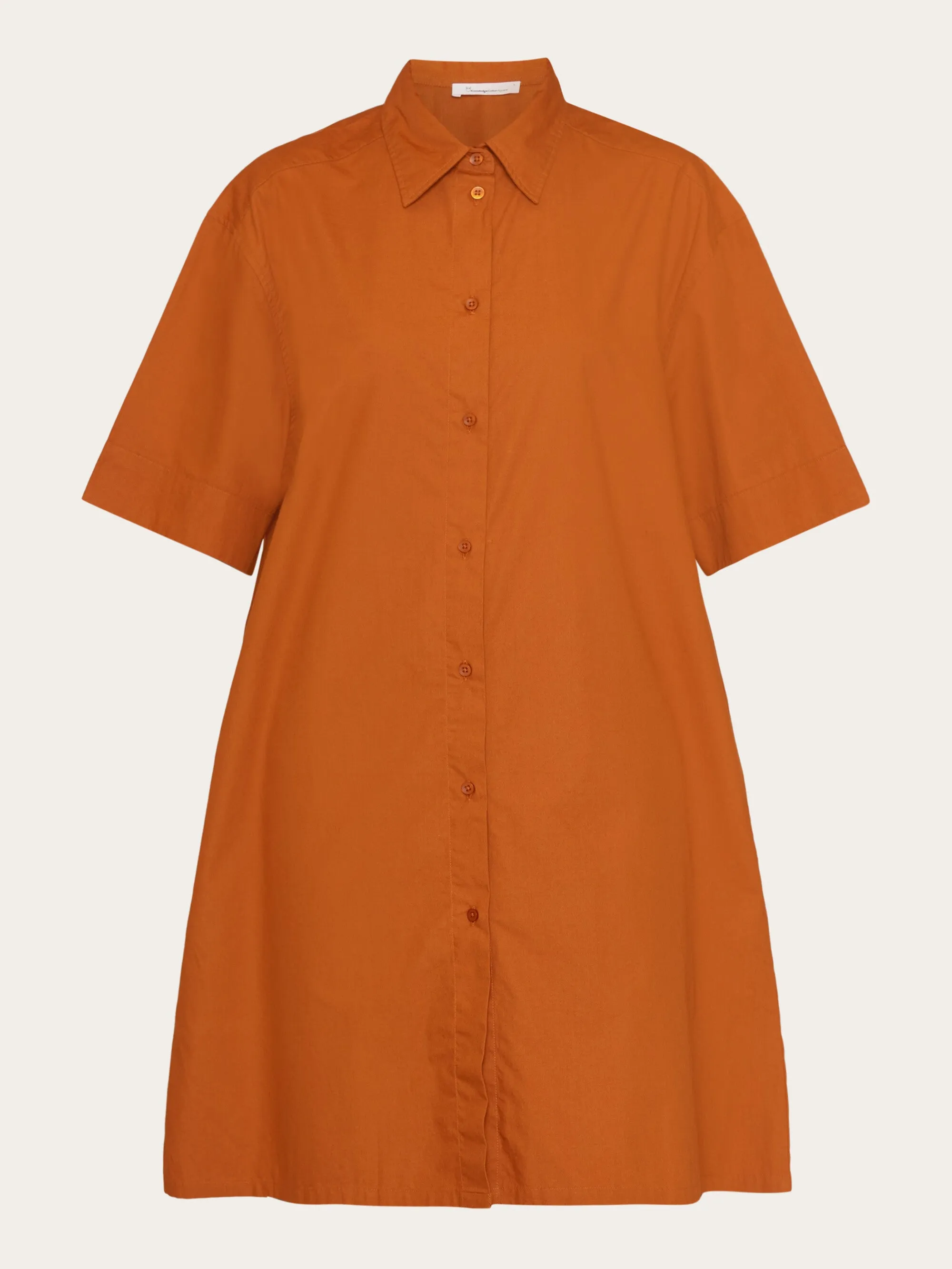 A-shape short sleeved poplin shirt dress - GOTS/Vegan - Leather Brown