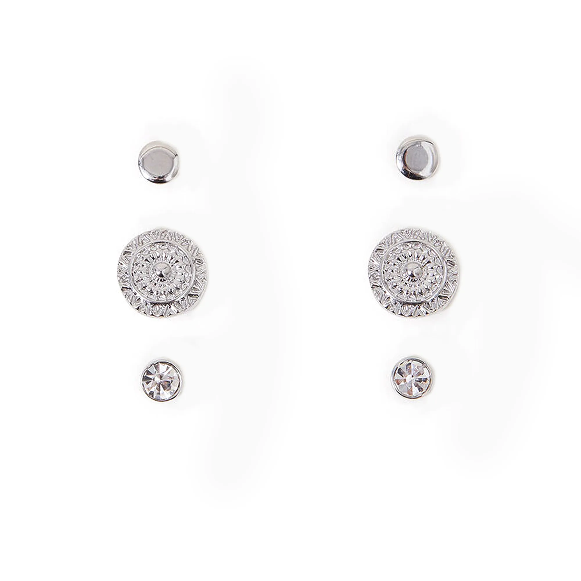 Accessorize London Women's Textured Discs Stud Earring Set Of Three