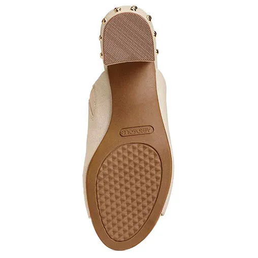 Aerosoles Bone Gold Combo Comfy Elastic Almond Toe Slip On Block Heel Sandals