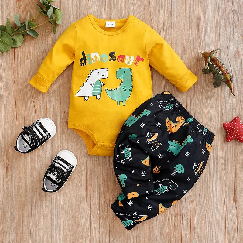 Baby Boys Animal Dinosaur Long Bodysuit  Pants Set