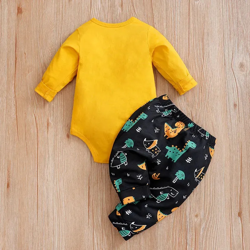 Baby Boys Animal Dinosaur Long Bodysuit  Pants Set