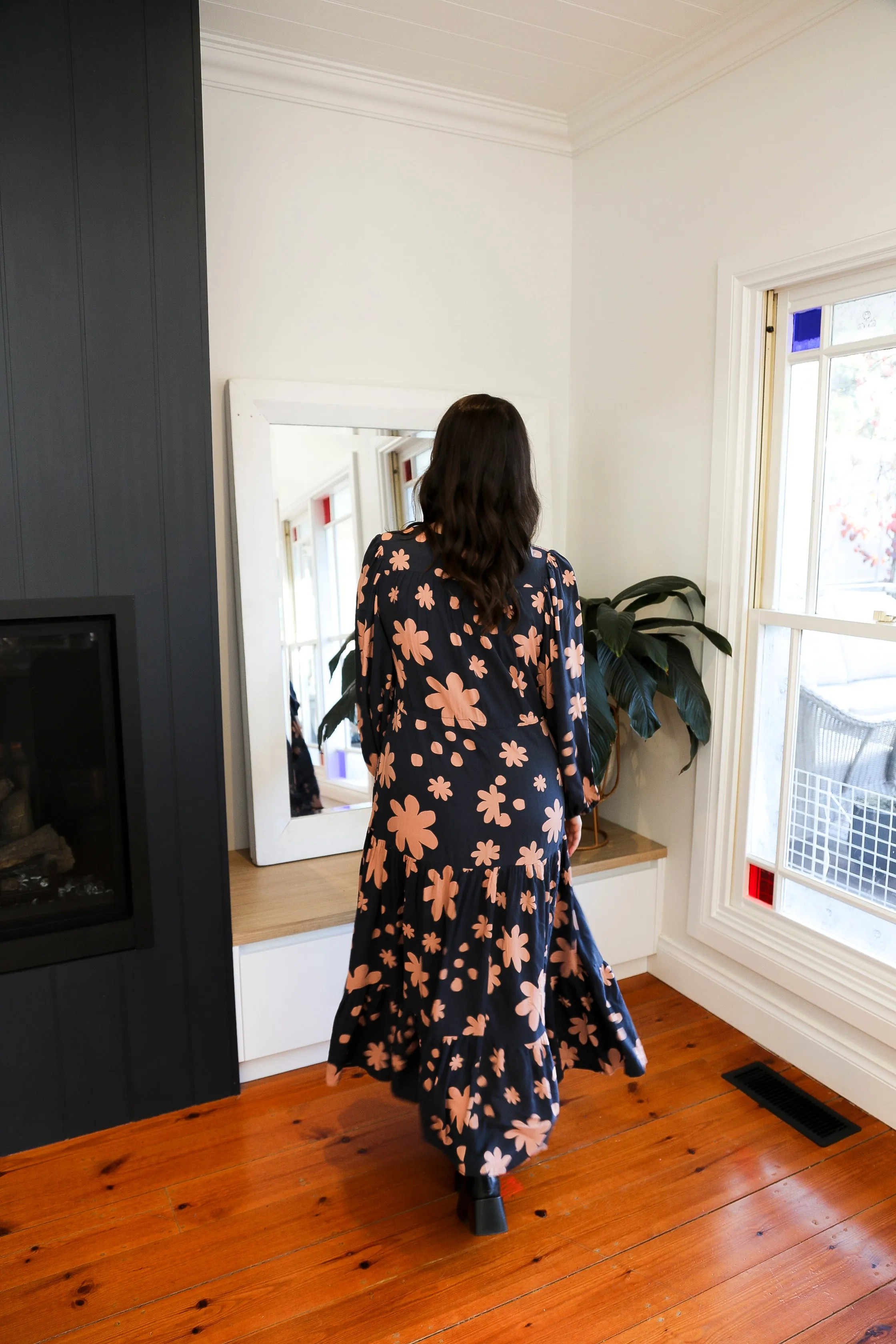 Becca Long Sleeve Dress (Steel Blue Florals)