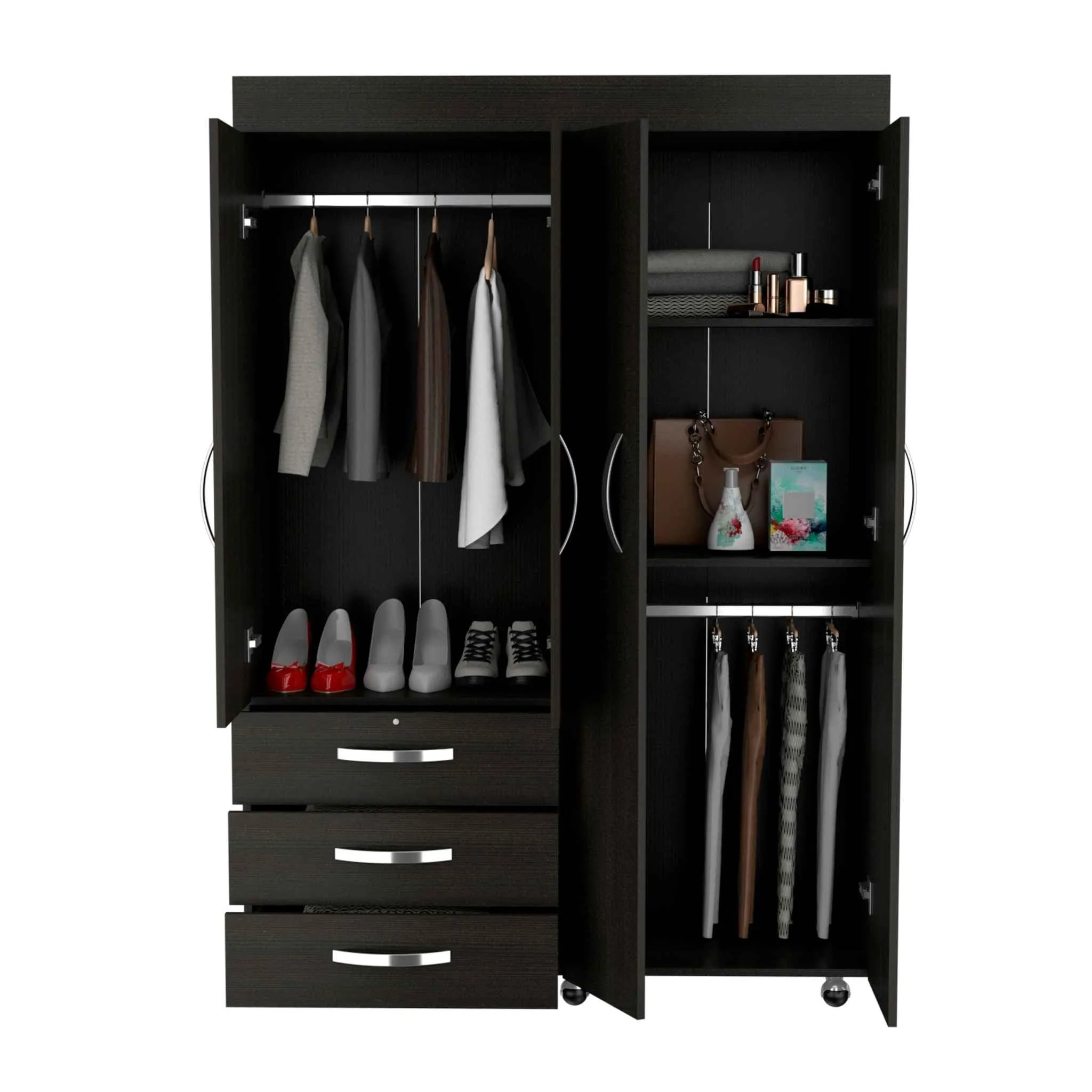 Black Tall Four Door Closet Wardrobe