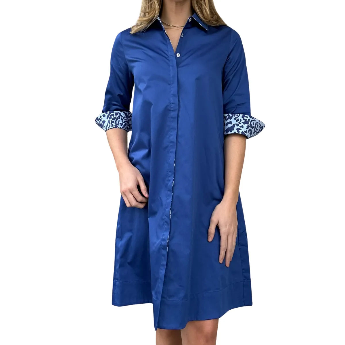 Carissa Shirt Dress - Azure Leopard