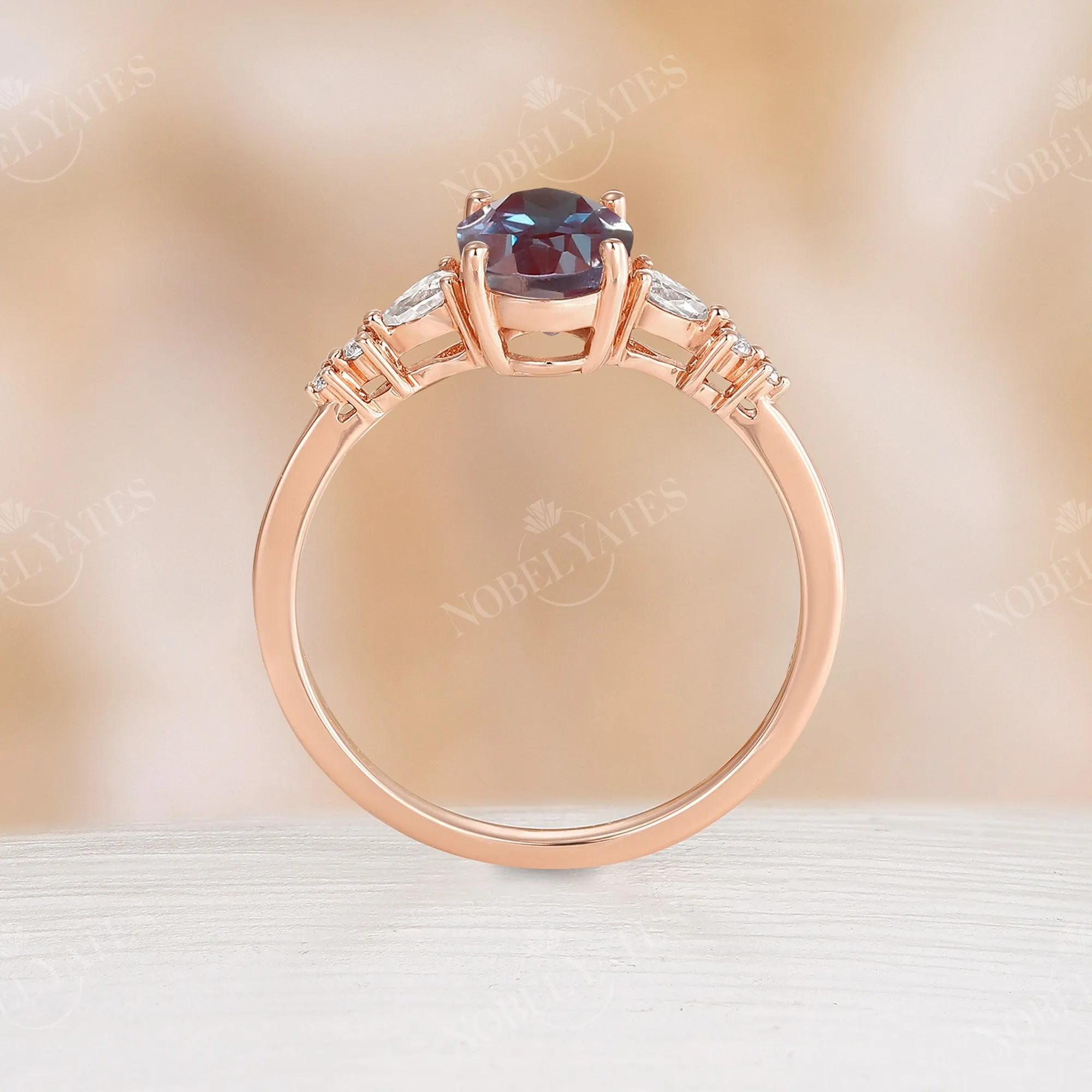 Classic Oval Lab Alexandrite Moissanite Side Stone Engagement Ring