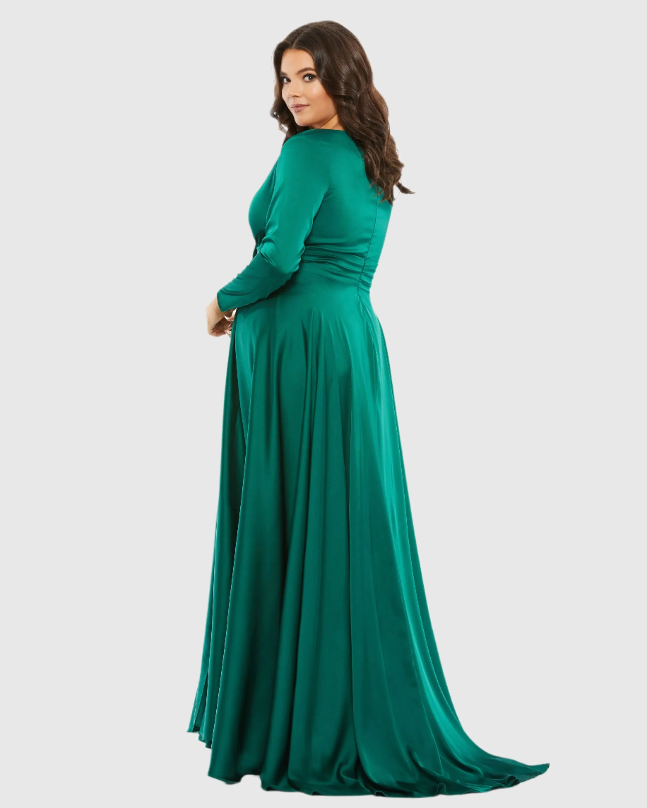 Classic Satin Long Sleeve Evening Gown (Plus) - FINAL SALE