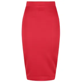 Classic Stretch Red Pencil Bodycon Midi Work Office Skirt