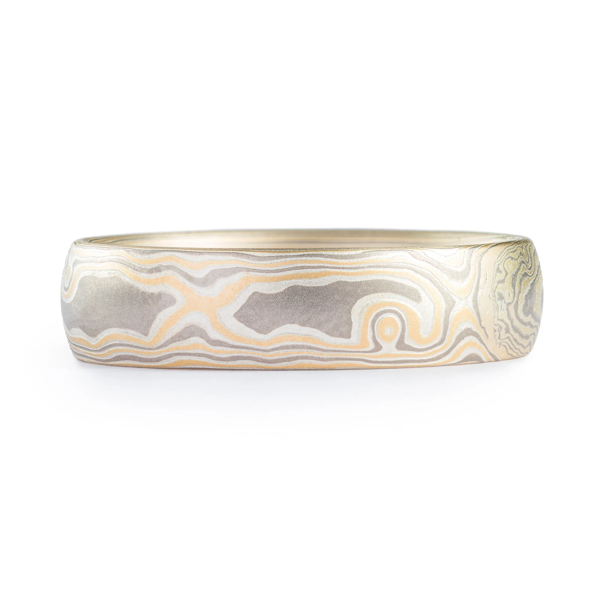 Classic Woodgrain Patterned Mokume Gane Wedding Band in Flare Palette