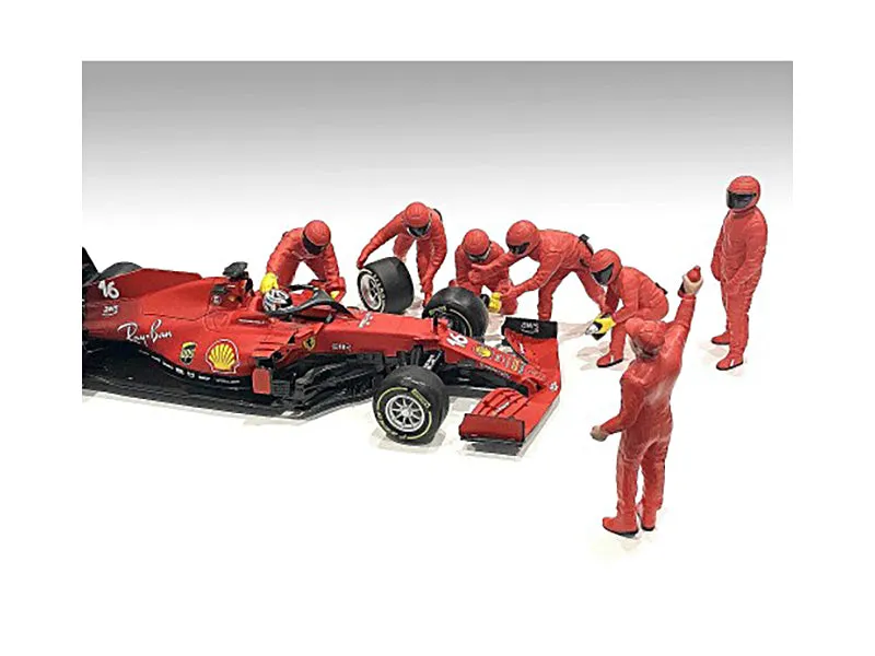 Formula One F1 Pit Crew 7 Figure Set Team Red Release III for 1/18 Scale Models by American Diorama