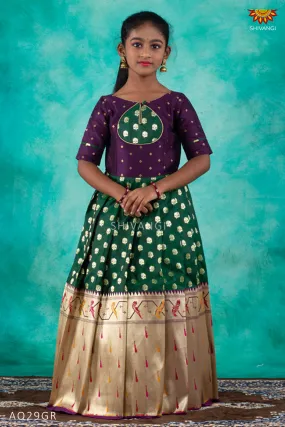 Girls Green Paithani hornbill Long Frock