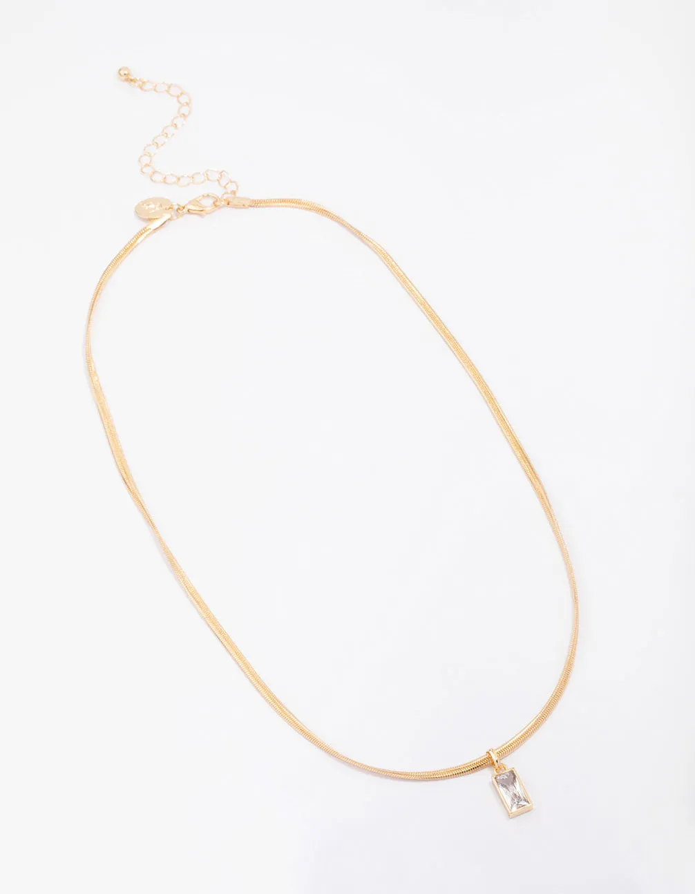 Gold Plated Classic Cubic Zirconia Baguette Pendant Necklace