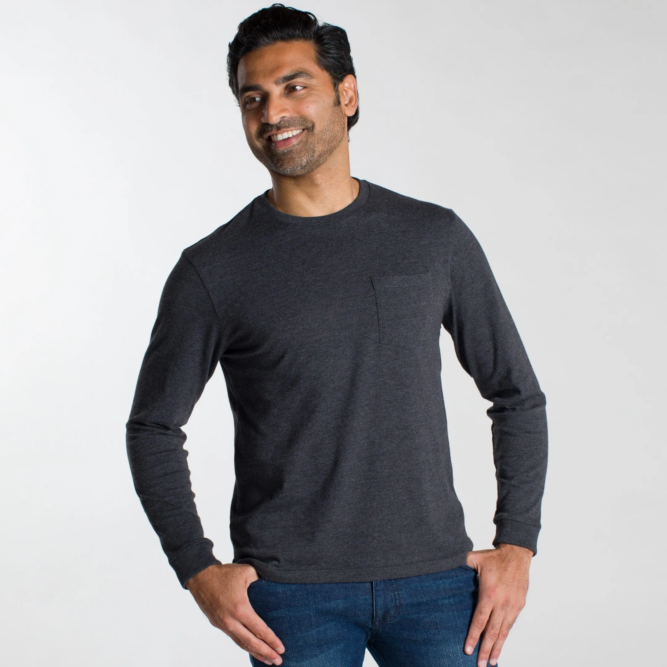 Heather Charcoal Long Sleeve Pocket Tee