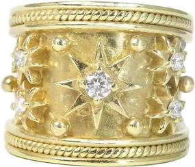 Heavenly London 18ct Gold Plated Sustainable Silver Constellation Ring With Cubic Zirconia Stones Sz K