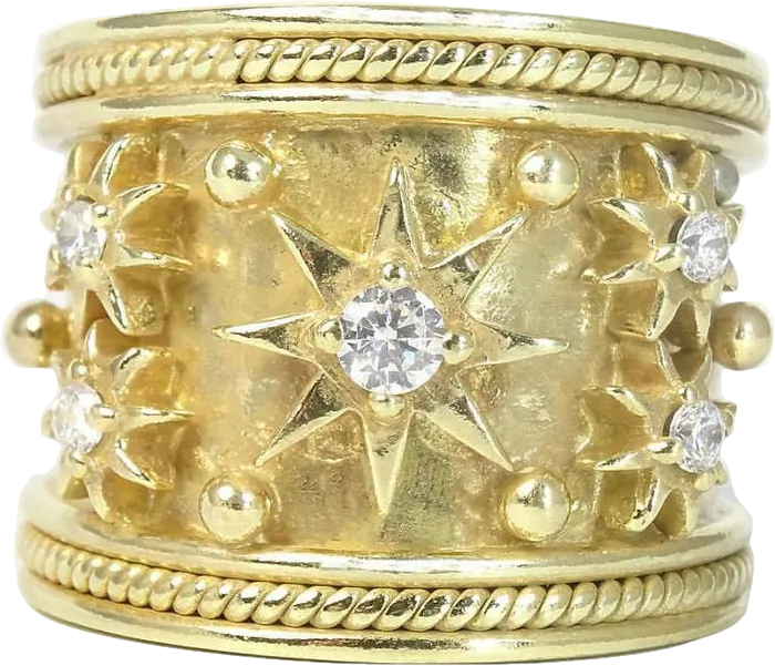 Heavenly London 18ct Gold Plated Sustainable Silver Constellation Ring With Cubic Zirconia Stones Sz K