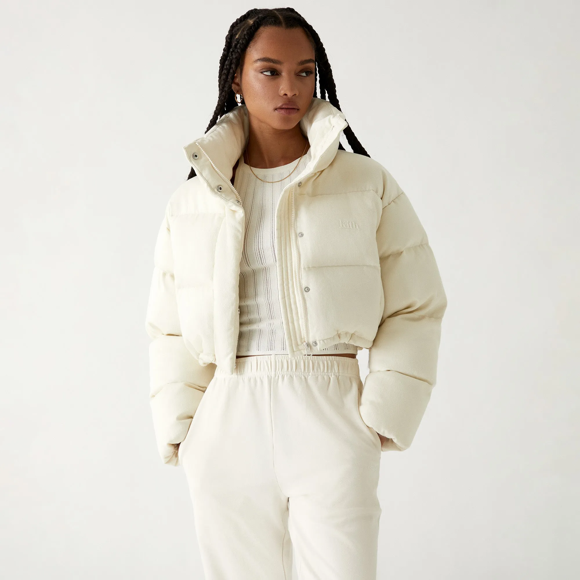 Kith Women Shae Cropped Denim Puffer - Sandrift