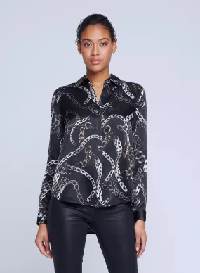 L’agence - Tyler Shirt - Black Multi Grunge Chain