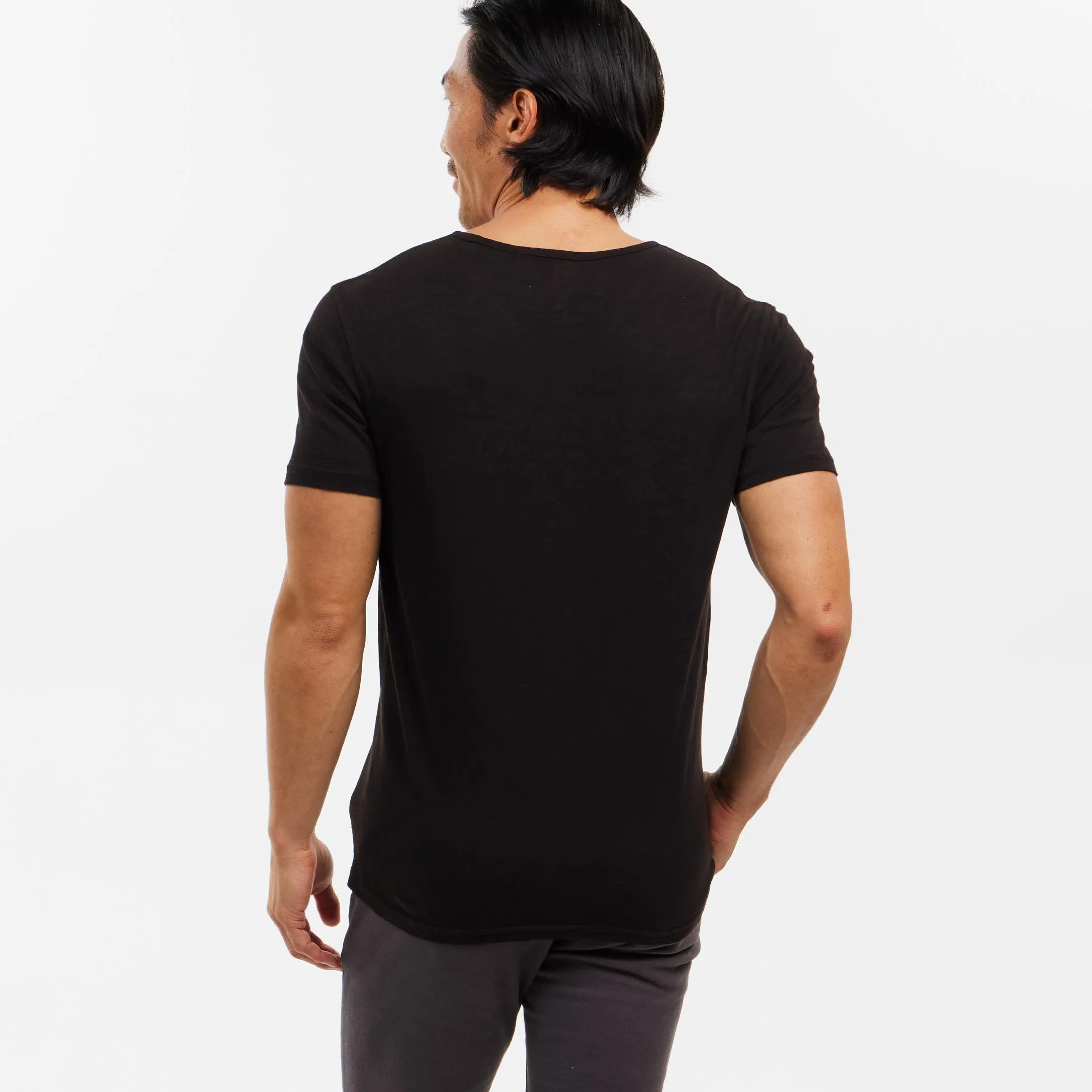 Lightweight Washed Black V Neck Tee