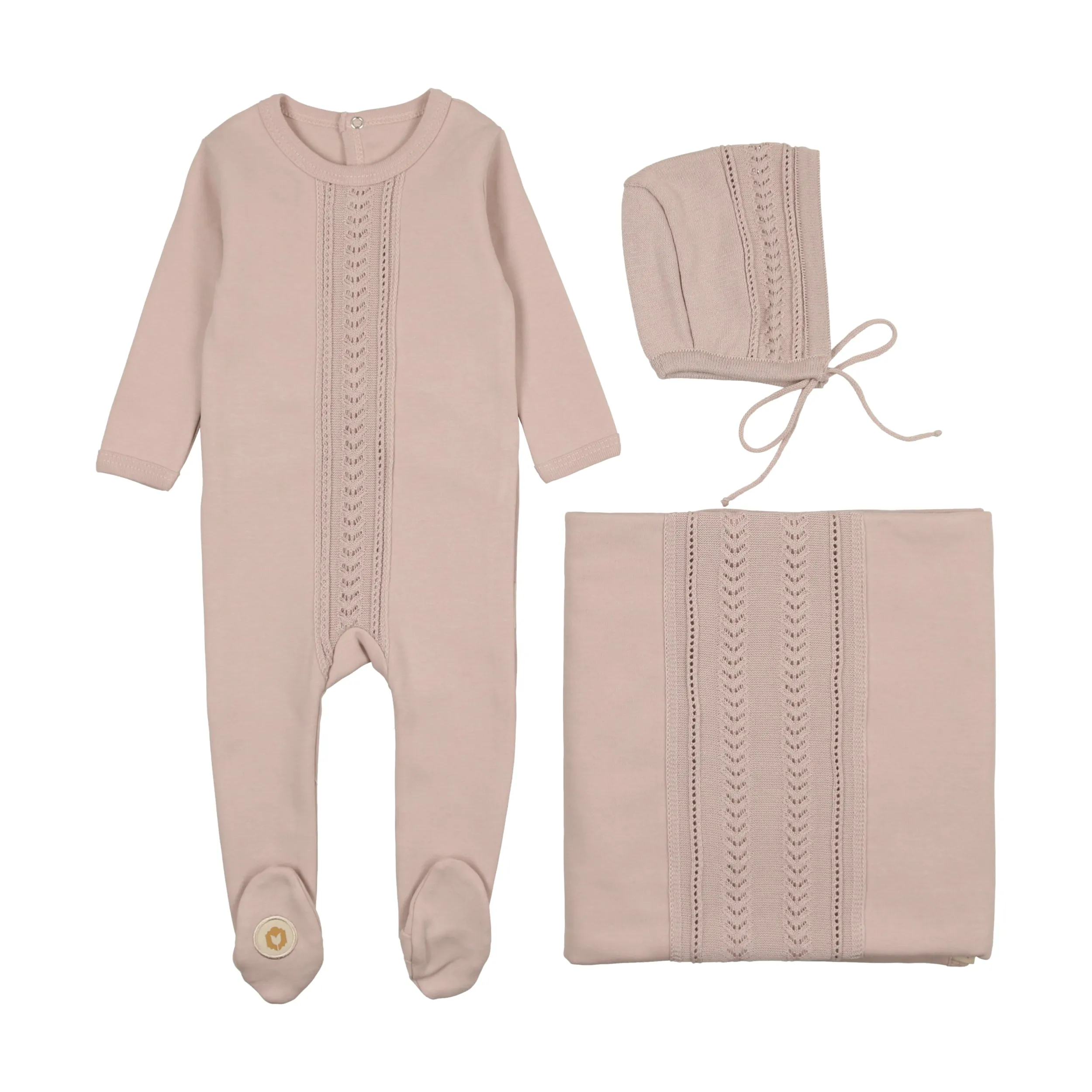 Mon Tresor Baby Strip Of Sweetness Layette Set Rose Smoke Size:3 Month