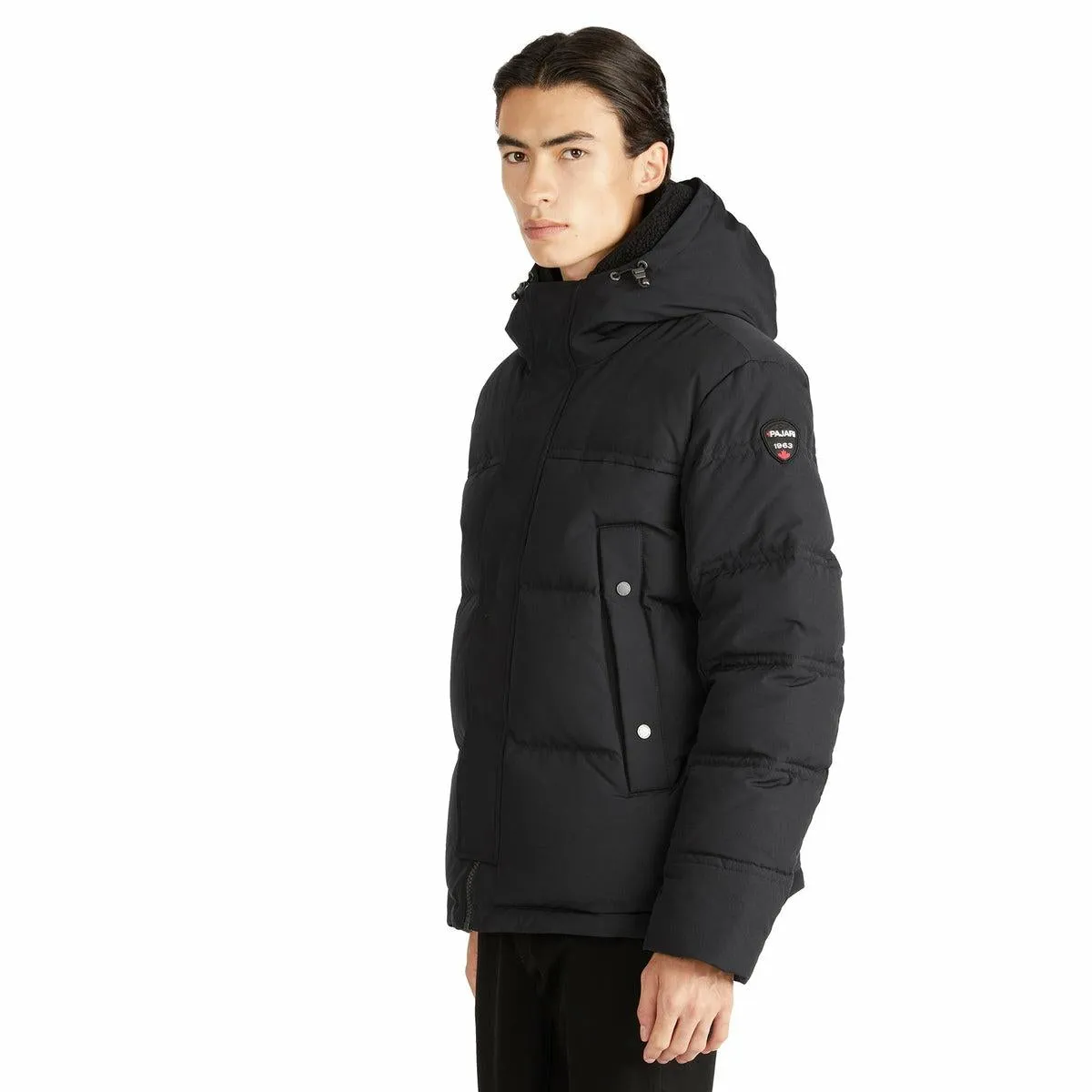 Pajar Mens Holt Puffer Jacket with Sherpa Bib and Detachable Hood - BLACK