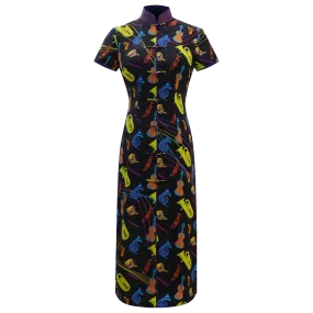 SPARKLE BY KAREN CHAN x HK Phil【NEON ORCHESTRA】100% Silk Cheongsam (Short Sleeve) (我們的快樂年代)(管弦樂)