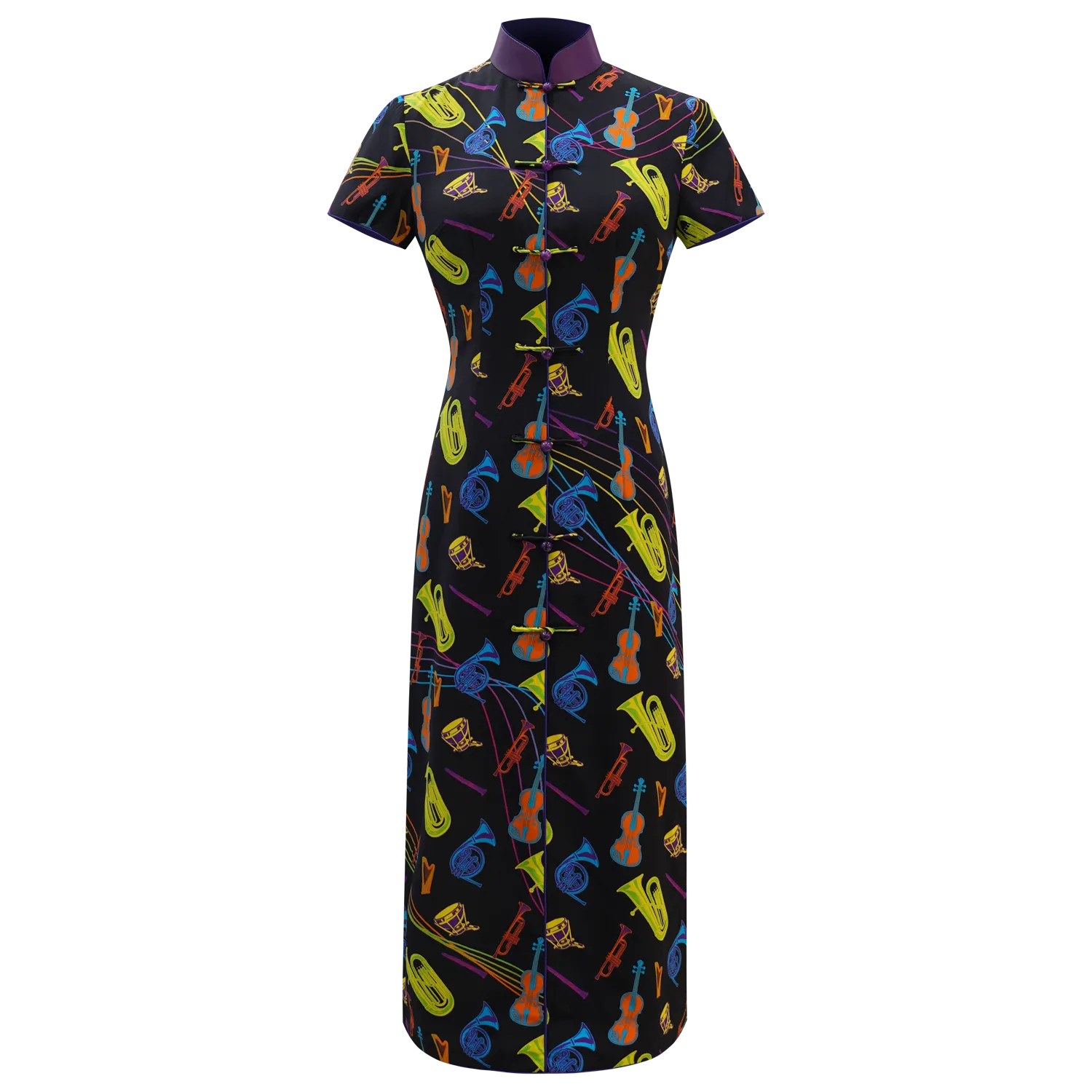 SPARKLE BY KAREN CHAN x HK Phil【NEON ORCHESTRA】100% Silk Cheongsam (Short Sleeve) (我們的快樂年代)(管弦樂)