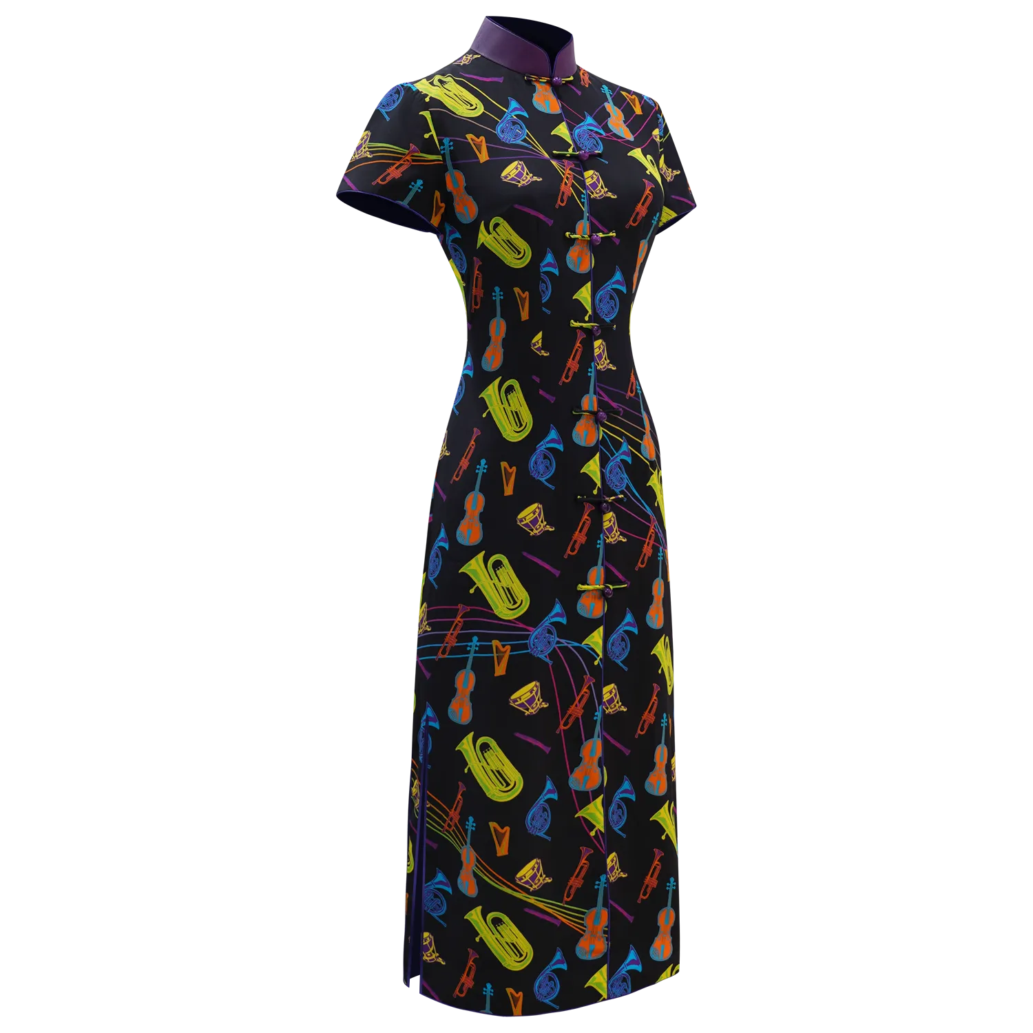 SPARKLE BY KAREN CHAN x HK Phil【NEON ORCHESTRA】100% Silk Cheongsam (Short Sleeve) (我們的快樂年代)(管弦樂)