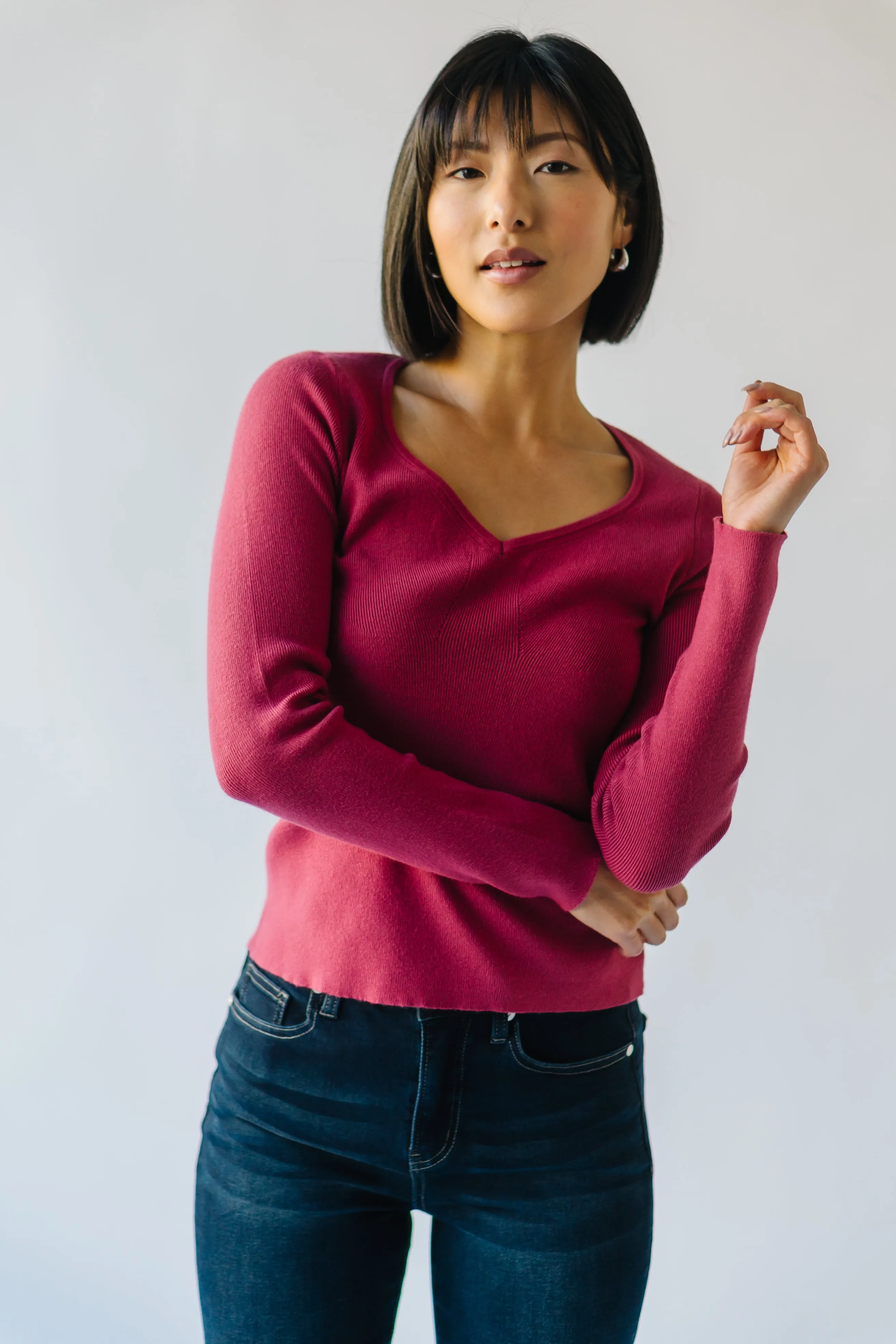 The Stallings V-Neck Sweater Top in Poppy Red