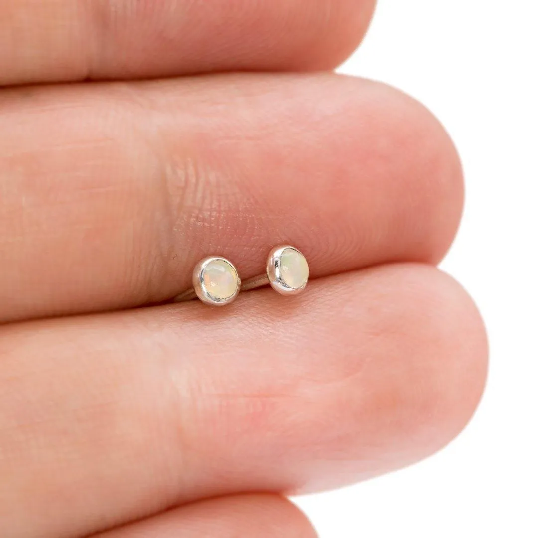 Tiny Opal Cabochon Stud Earrings