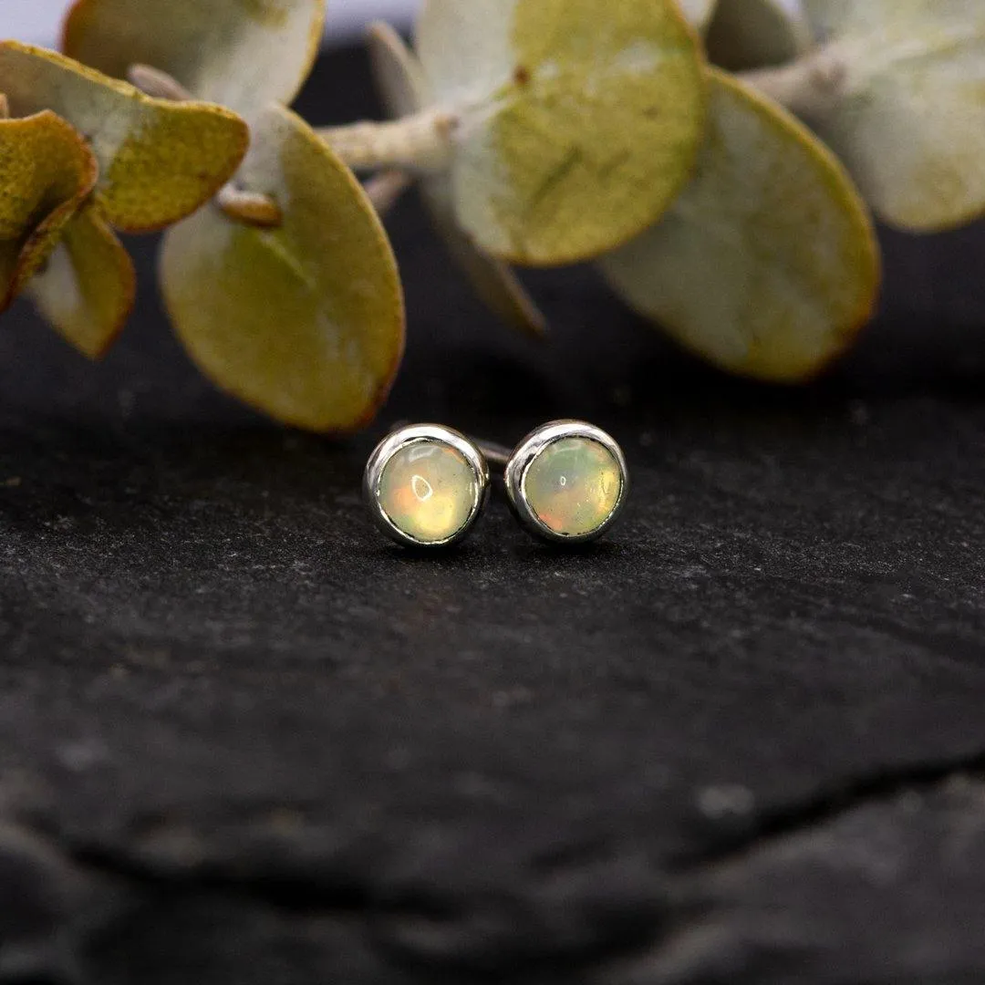 Tiny Opal Cabochon Stud Earrings