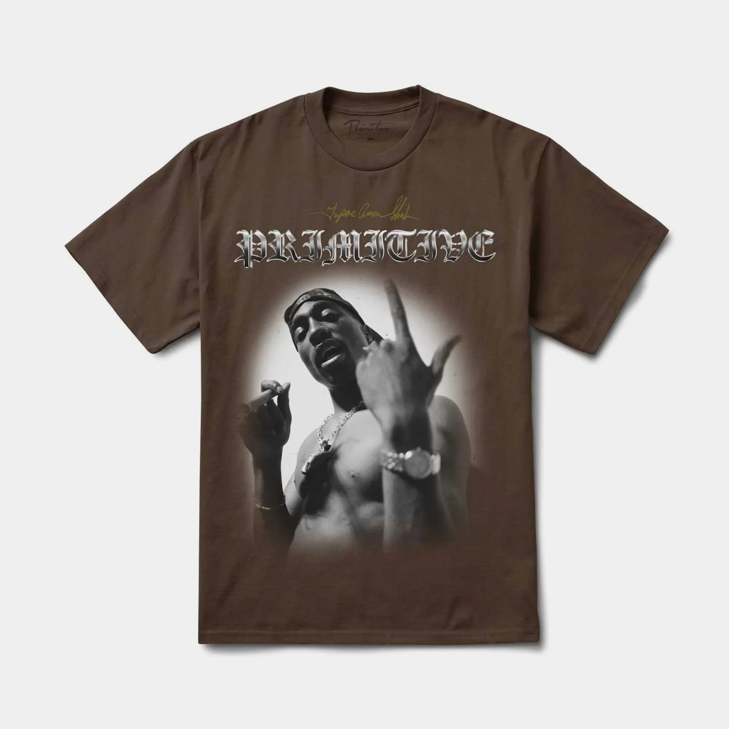 Tupac One Graphic Mens Short Sleeve Shirt (Brown/White)