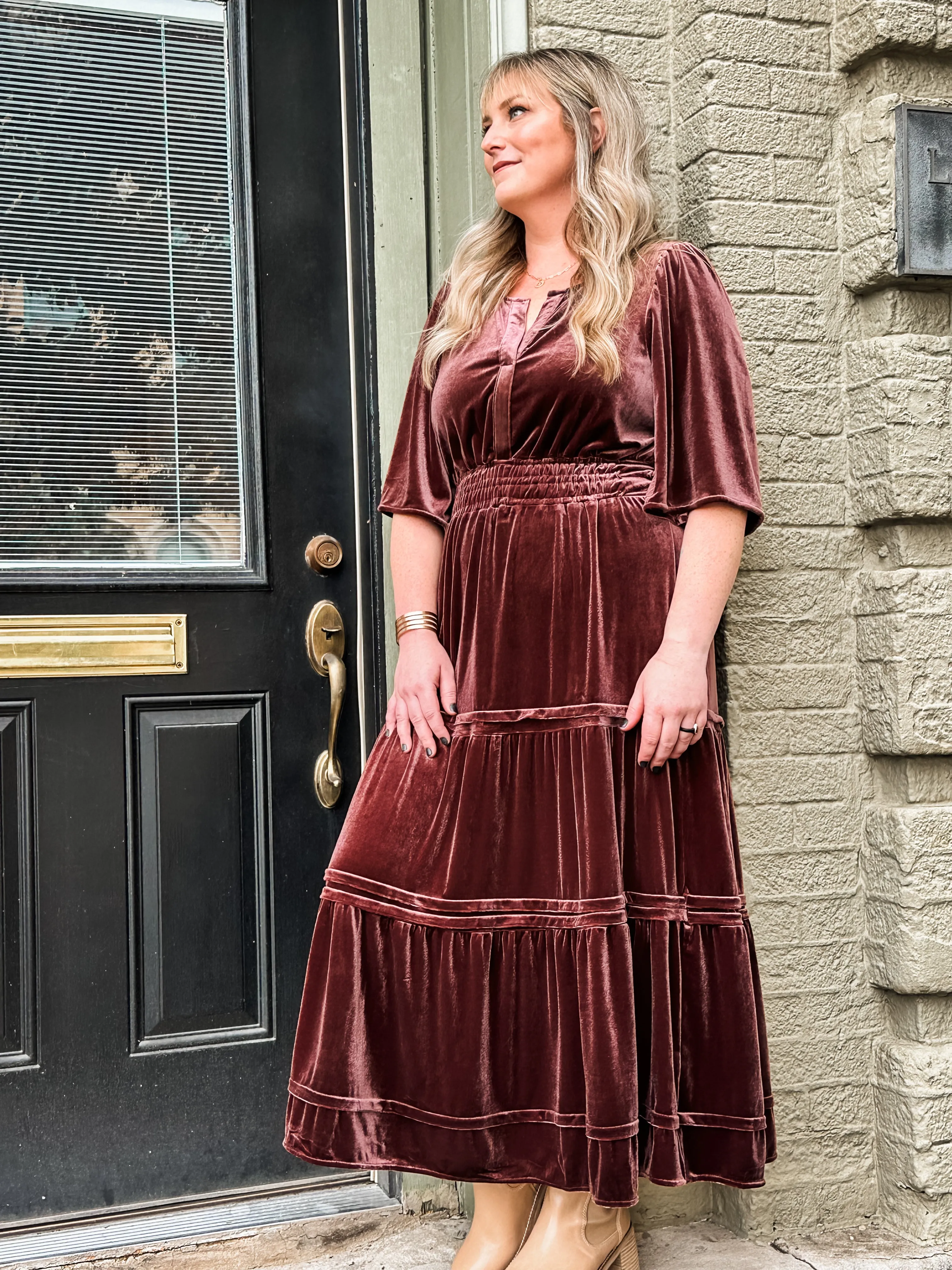 Victoria Velvet Tiered Maxi Dress (S-2X)